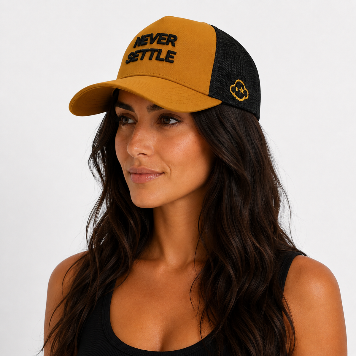 Never Settle | Mustard-Black Trucker Cap