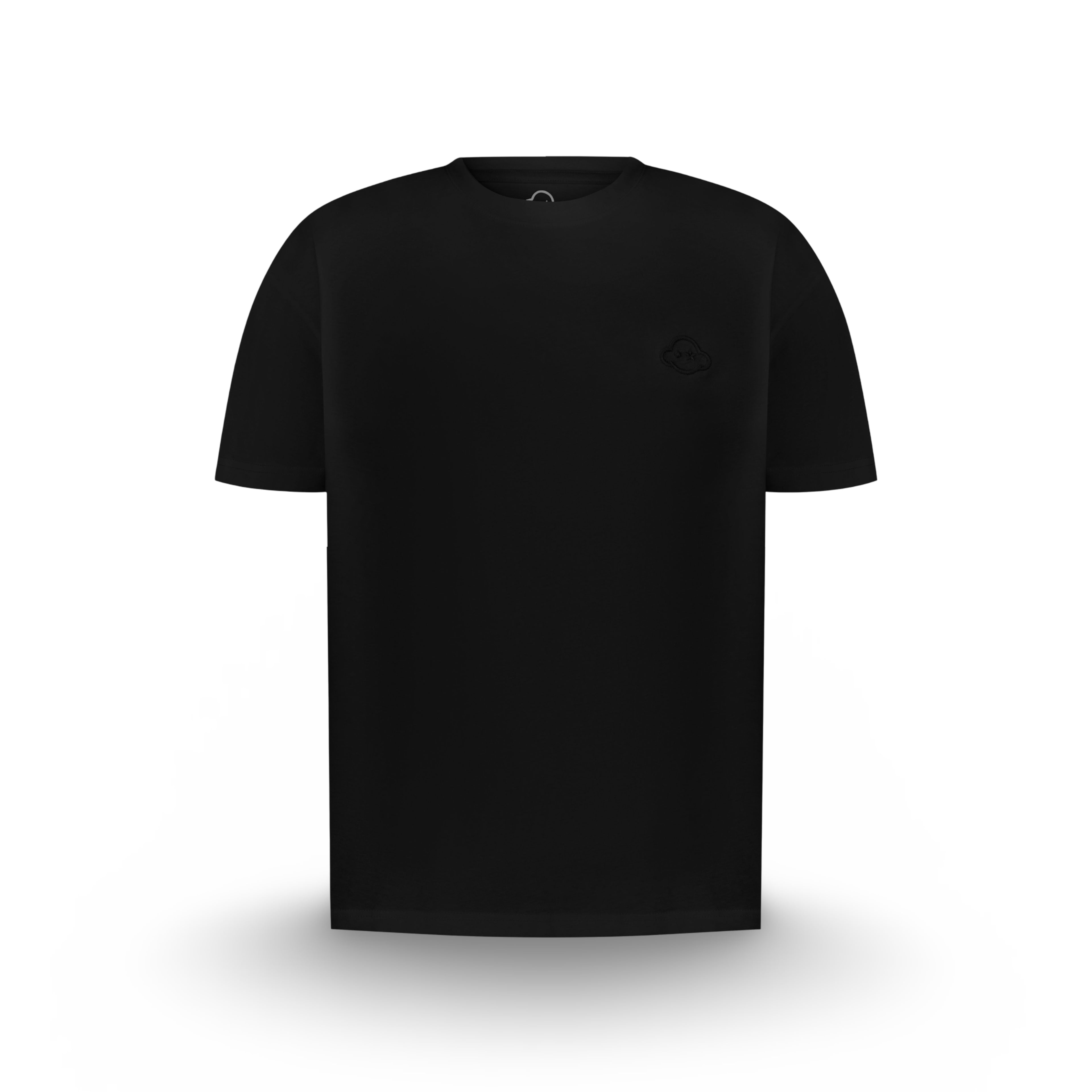 Black t-shirt with a small logo on a white background 100% Cotton available in Dubai same day delivery best of summer and winter casual streetwear unisex men and women