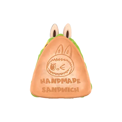 Toy resembling a sandwich with bunny ears on a white background Labubu