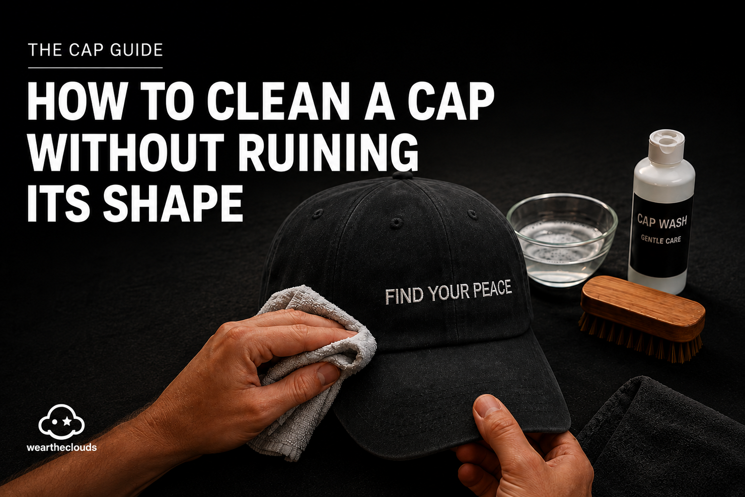 Cap cleaning guide showing how to clean a cap without ruining its shape