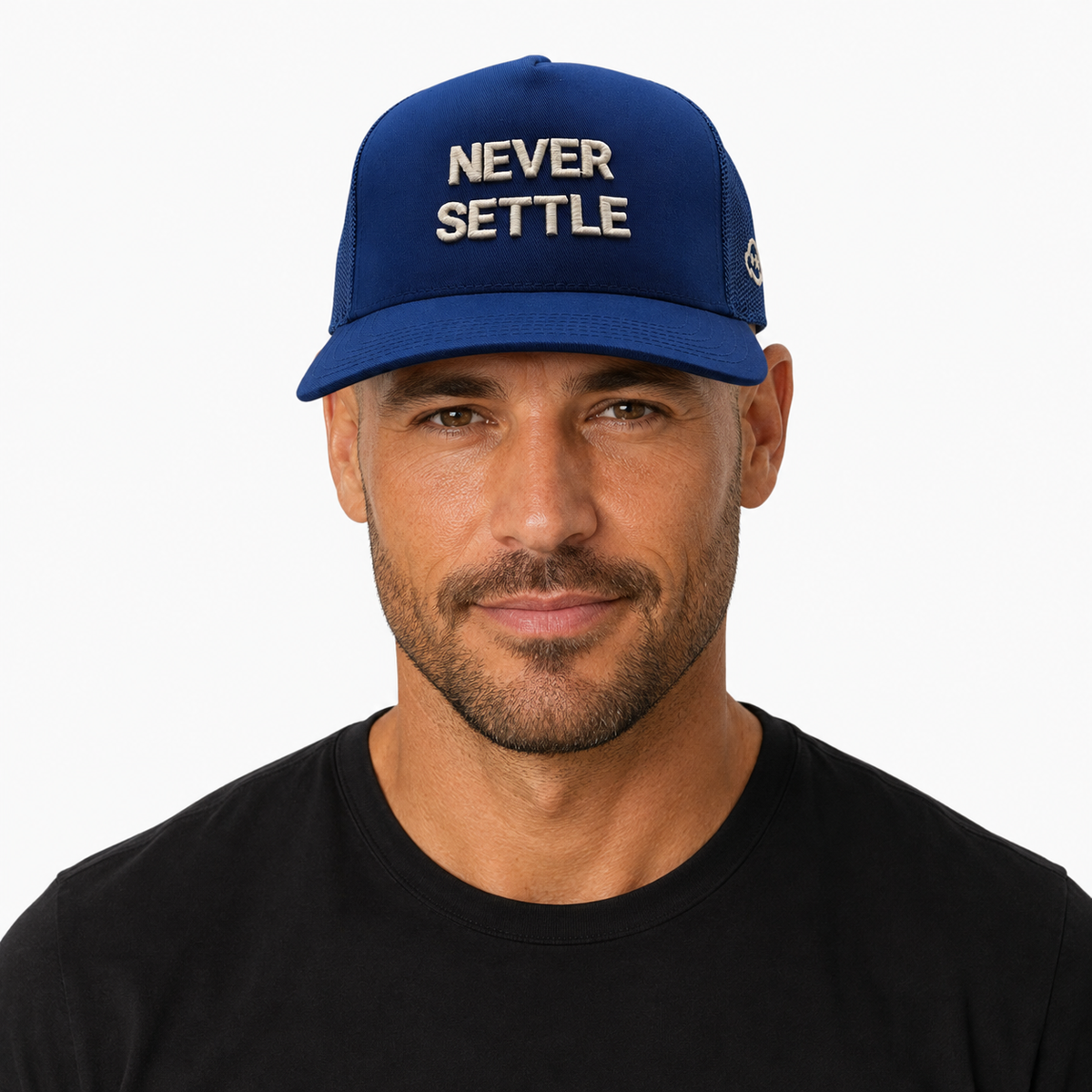 Never Settle | Royal Blue Trucker Cap