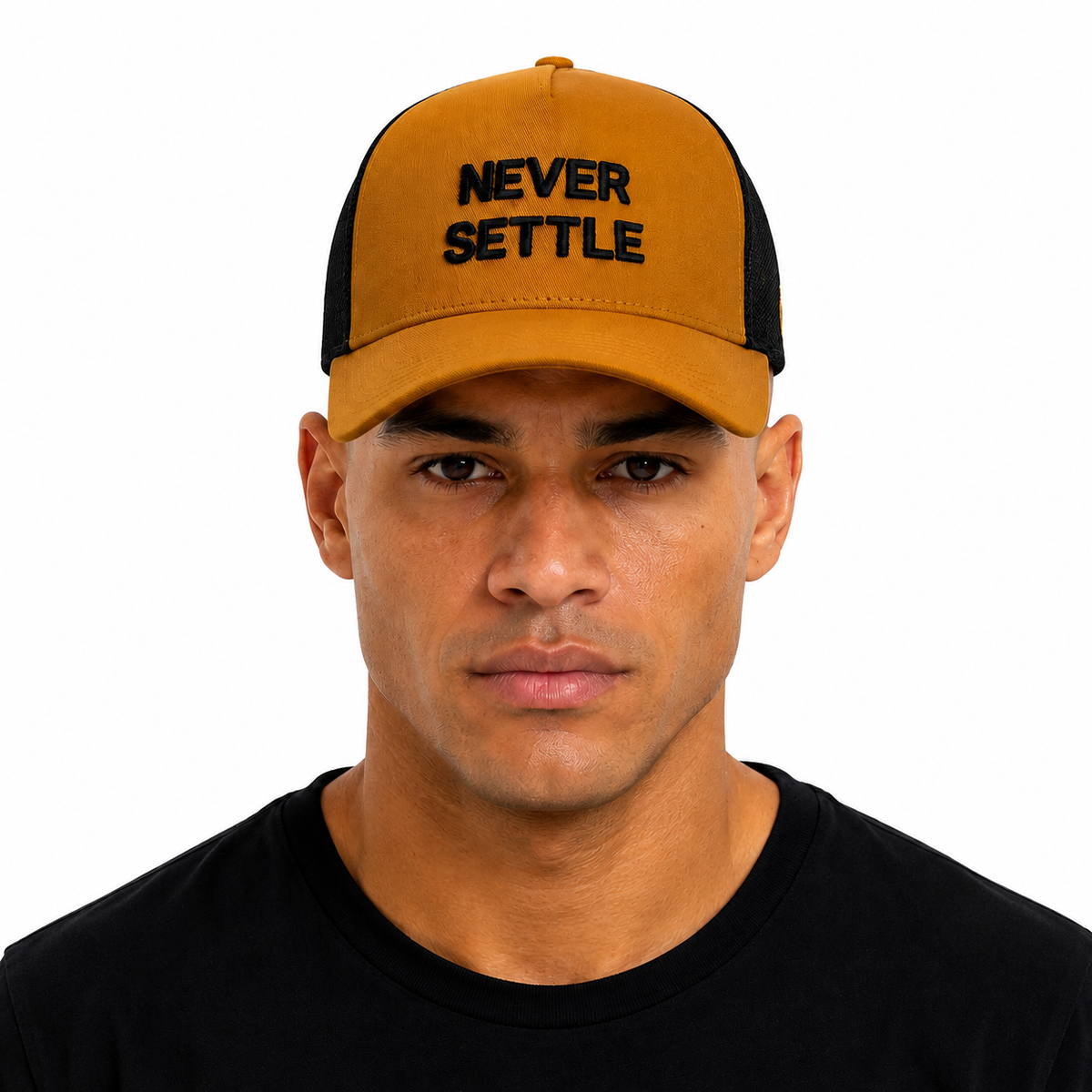 Never Settle | Mustard-Black Trucker Cap