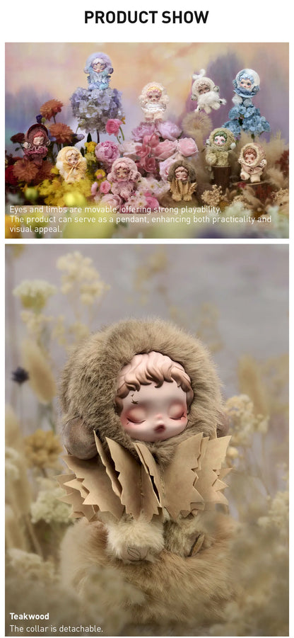 Collection of colorful dolls with various outfits and a close-up of a doll in a detailed outfit. SkullPanda Toys Collectibles Dubai Rare Labubu