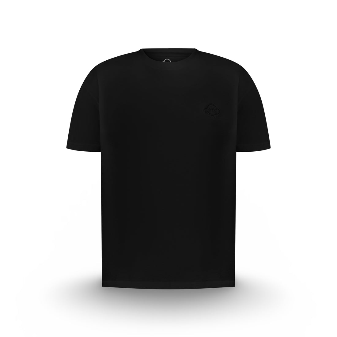 Black t-shirt with a small logo on a white background 100% Cotton available in Dubai same day delivery best of summer and winter casual streetwear unisex men and women