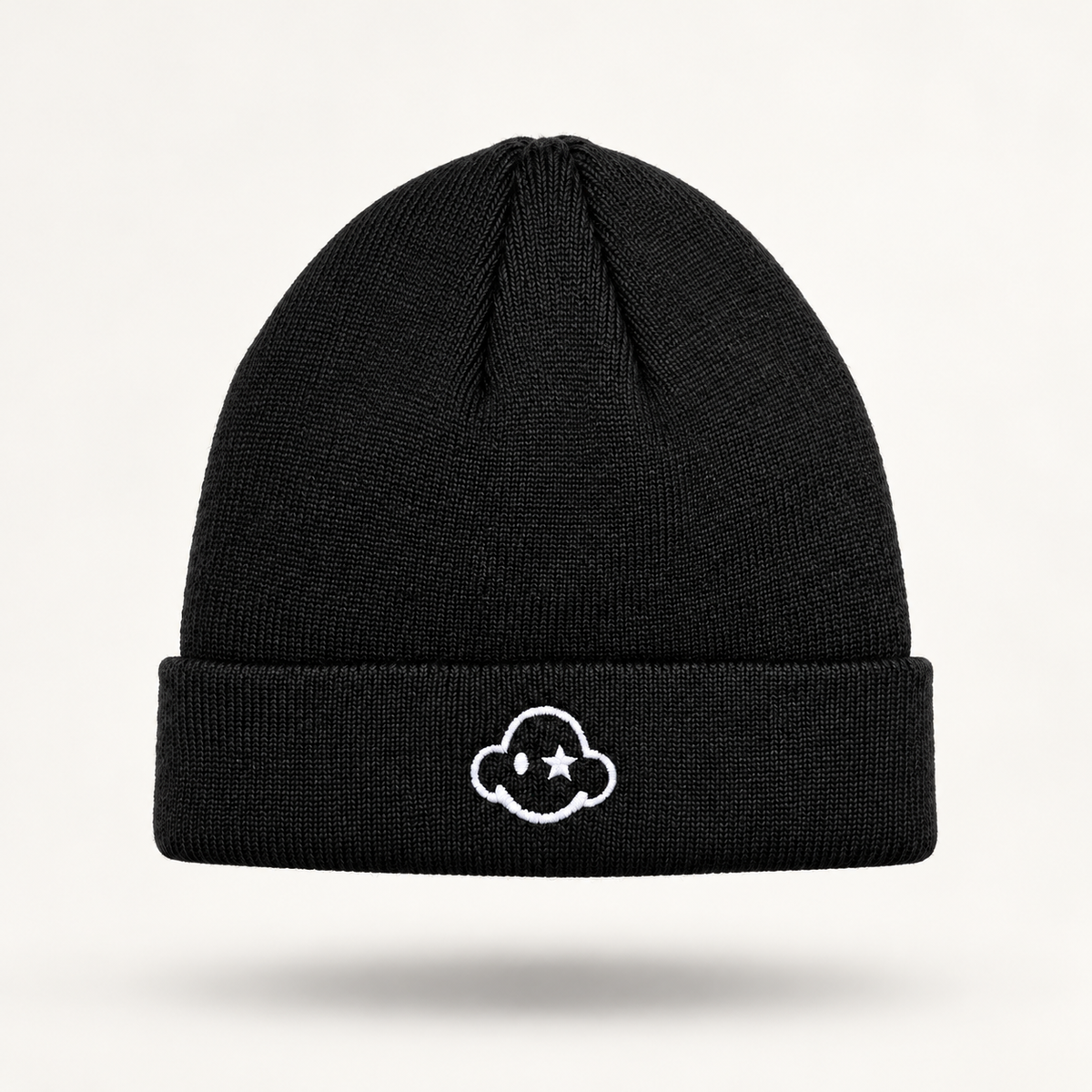 DREAM BIG black kids beanie — front cloud logo