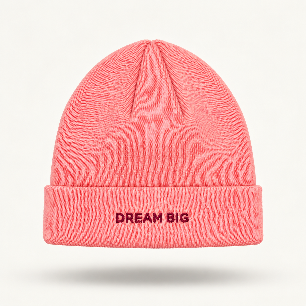 DREAM BIG pink kids beanie — back floating product view