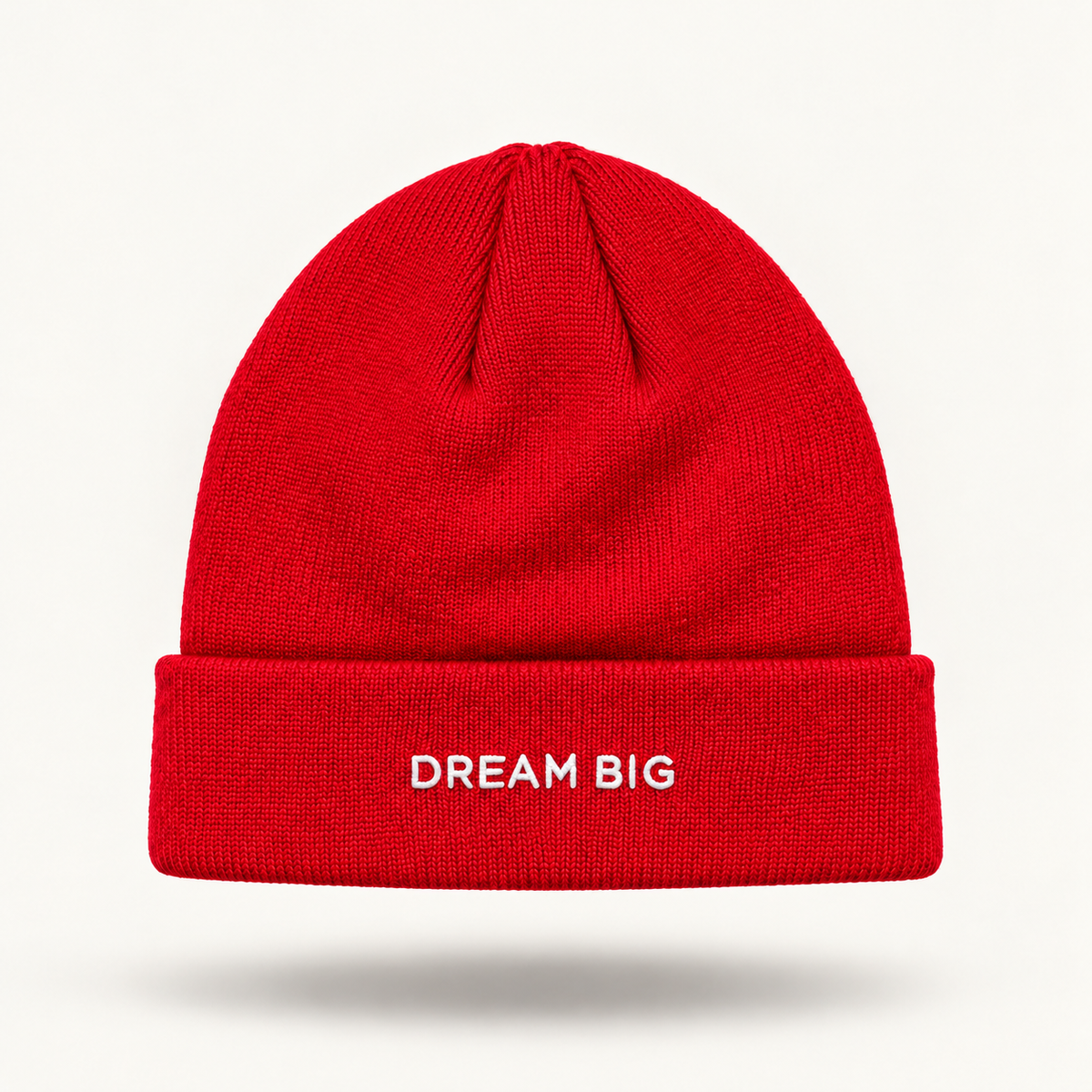 DREAM BIG red kids beanie — back floating product view