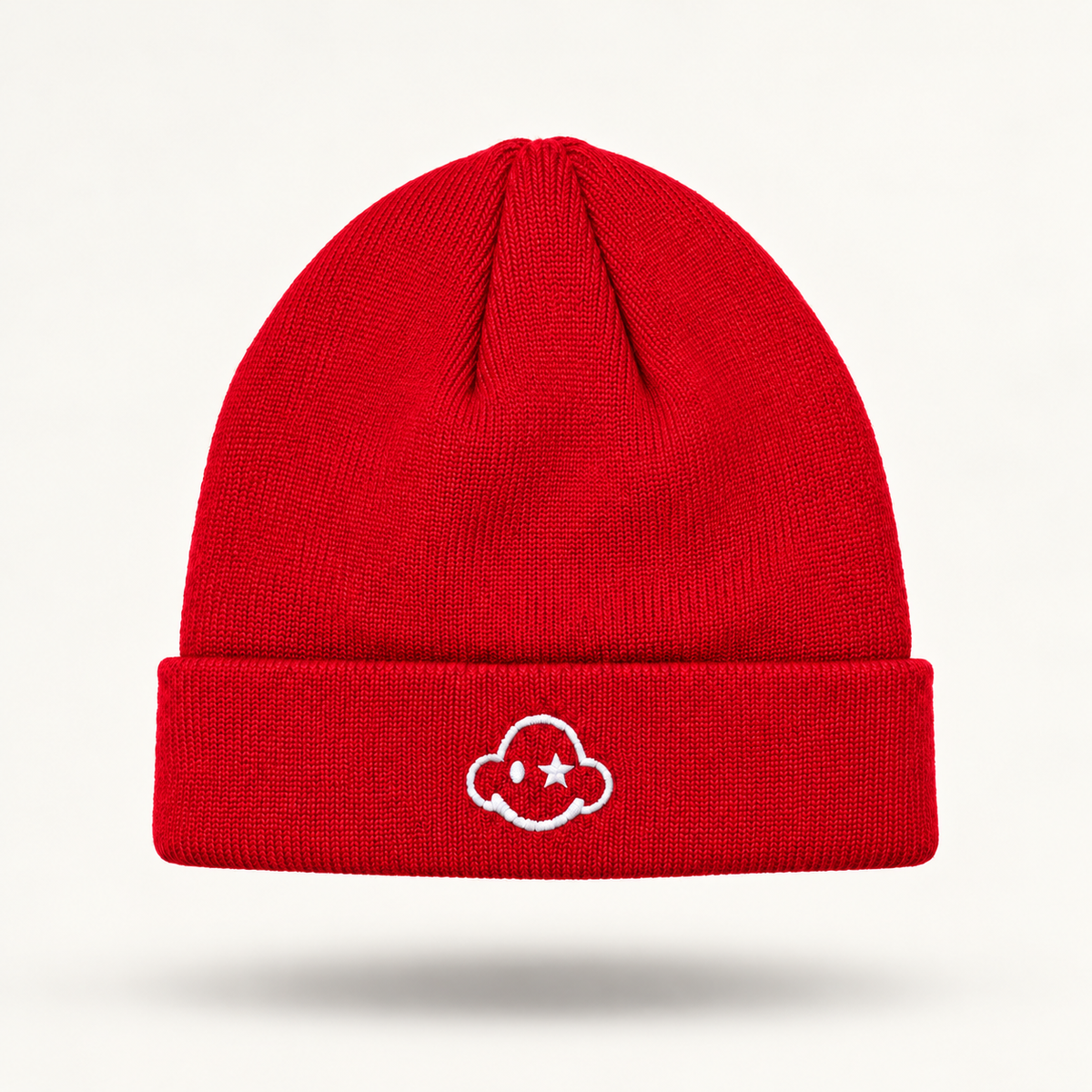 DREAM BIG red kids beanie — front floating product view