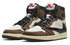 Pair of Nike Air high-top sneakers with brown, white, and black design on a white background. Nike shoes Jordans dunks 