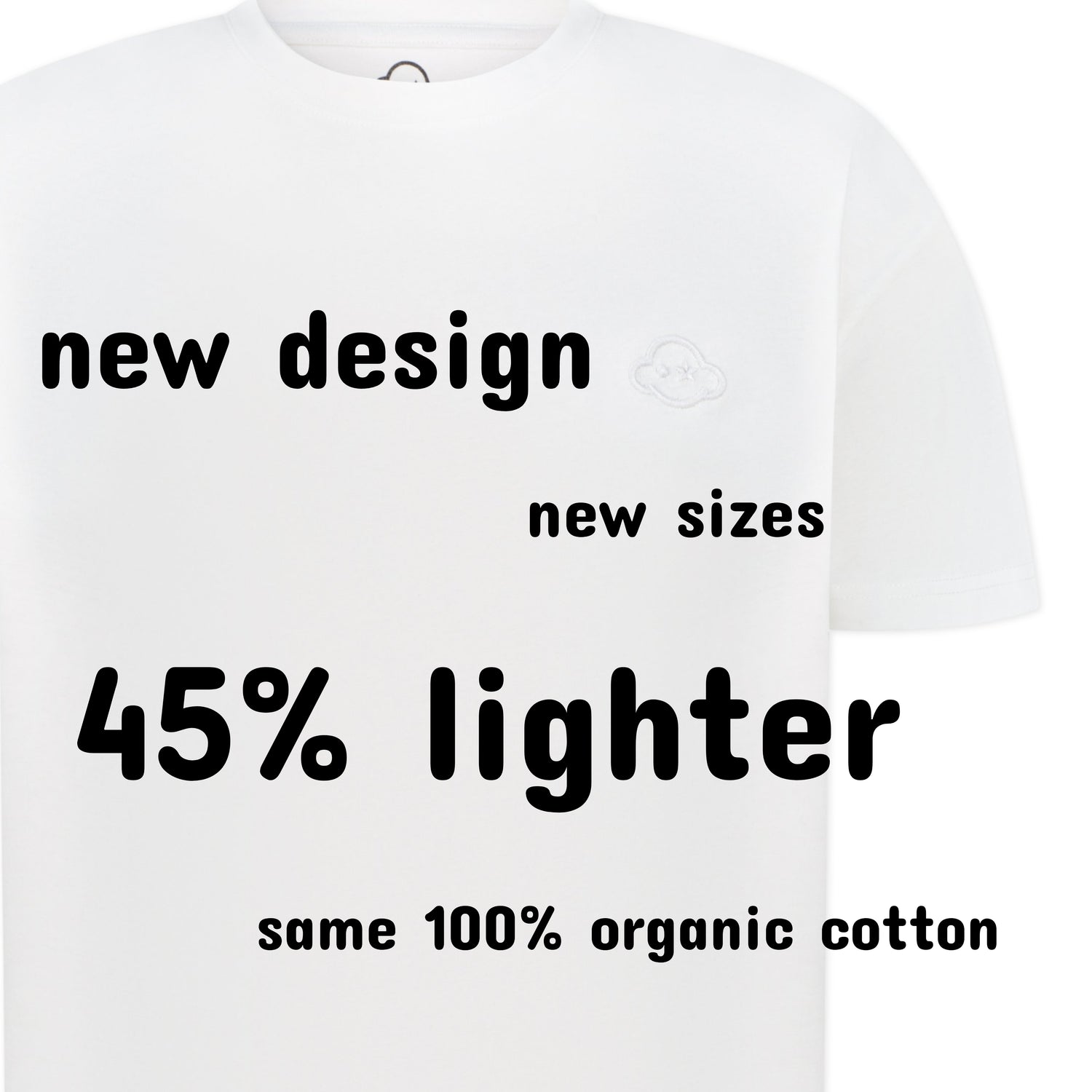 White t-shirt with black text highlighting new design, sizes, weight, and material on a white background 100% Cotton available in Dubai same day delivery best of summer and winter casual streetwear unisex men and women