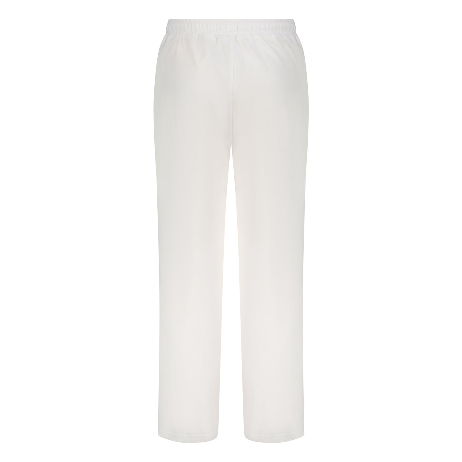 White cotton activewear pants with a small black logo on the left leg, featuring a relaxed fit and drawstring waist. 100% Cotton available in Dubai same day delivery best of summer and winter casual streetwear unisex men and women shorts and t-shirts available in UAE fast delivery and same day delivery available Pants joggers jogger pants
