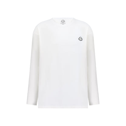 White long sleeve cotton t-shirt with a small black embroidered logo on the chest. White cotton activewear pants with a small black logo on the left leg, featuring a relaxed fit and drawstring waist. 100% Cotton available in Dubai same day delivery best of summer and winter casual streetwear unisex men and women shorts and t-shirts available in UAE fast delivery and same day delivery available Pants joggers jogger pants